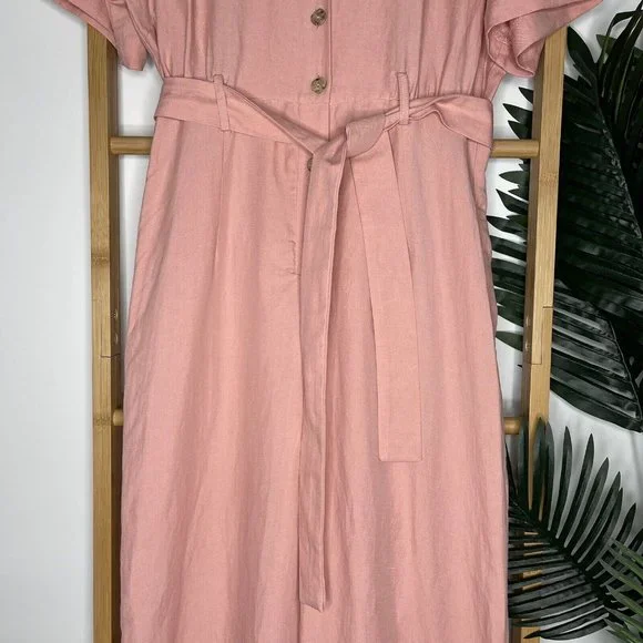 SOLD Kookai Dusty Pink Solace Jumpsuit Size 40 Tencel Linen Blend Collared - Picture 6 of 16